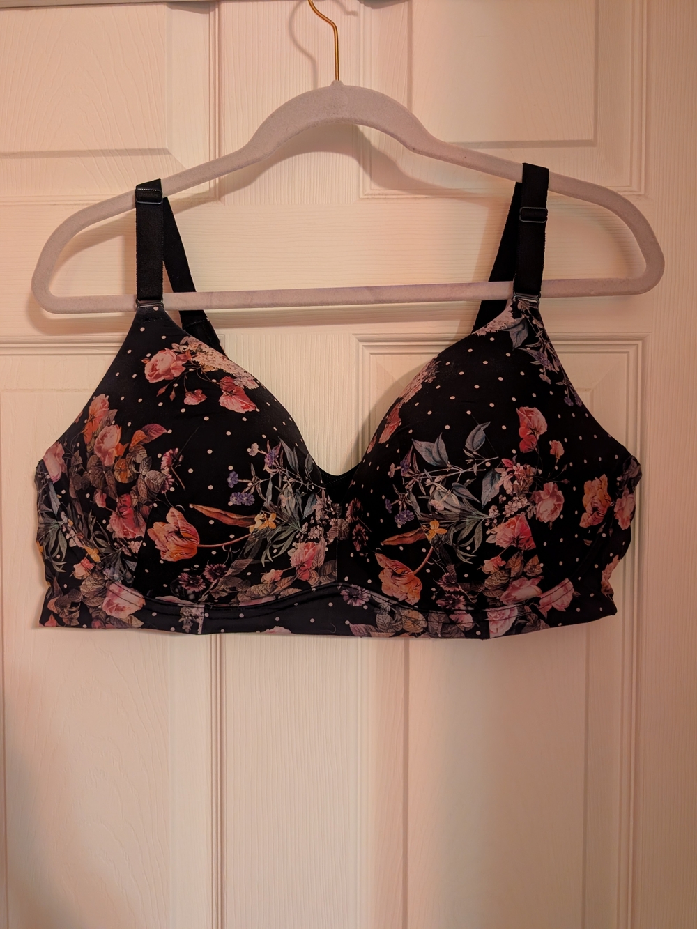 Everyday Floral Wireless Bra - Black with Pink Floral